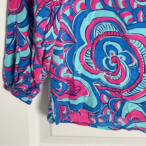 Lilly Pulitzer Elsa Silk Blue/Pink Reel Me Resort Top 35524 - Picture 5 of 13